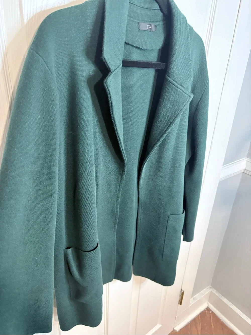 J.Crew Green Knit Sweater Blazer Open Front Patch Pockets Estimated XL